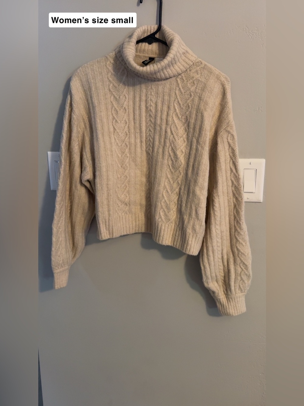 Turtleneck Cable Knit Sweater in Cream
